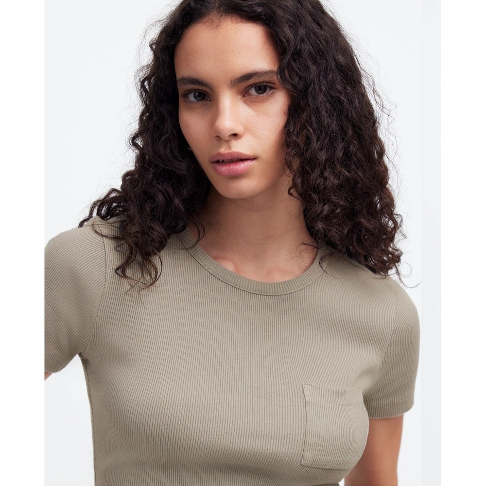 NWT Madewell Garment-Dyed Ribbed Crewneck Pocket Tee Large Burnished Grey - Picture 3 of 11